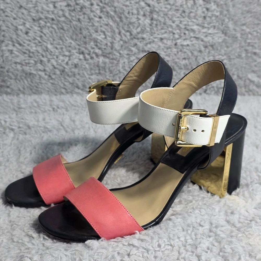 Michael Kors Vero Cuoio Sandals Leather Coral Black White EU 37 US 6 6.5 Italian